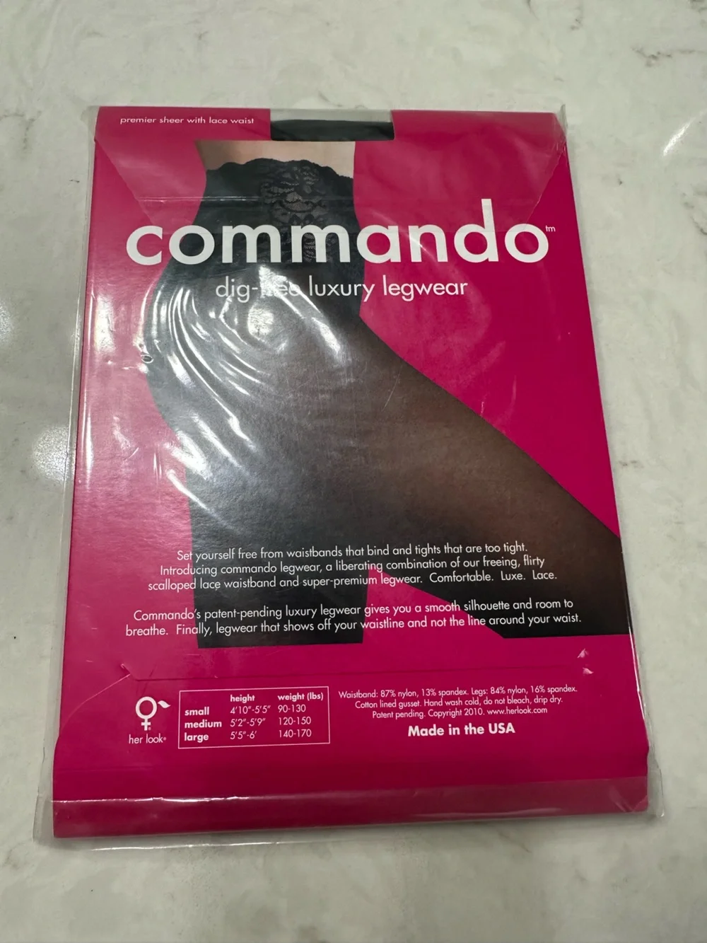 Commando Black Sheer with lace waste, large, NWT